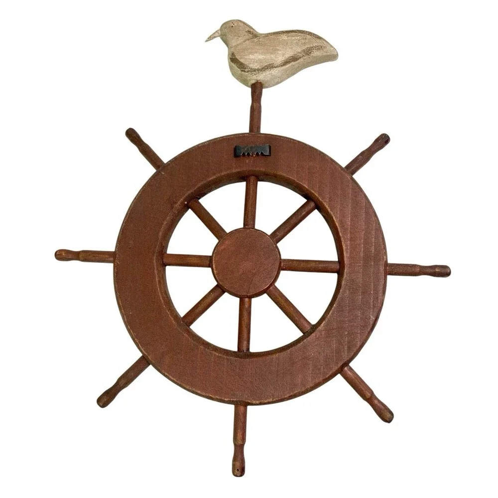 Welcome Aboard Nautical Wood Sign, Ship Wheel, Seagull Beach Decor 12x10